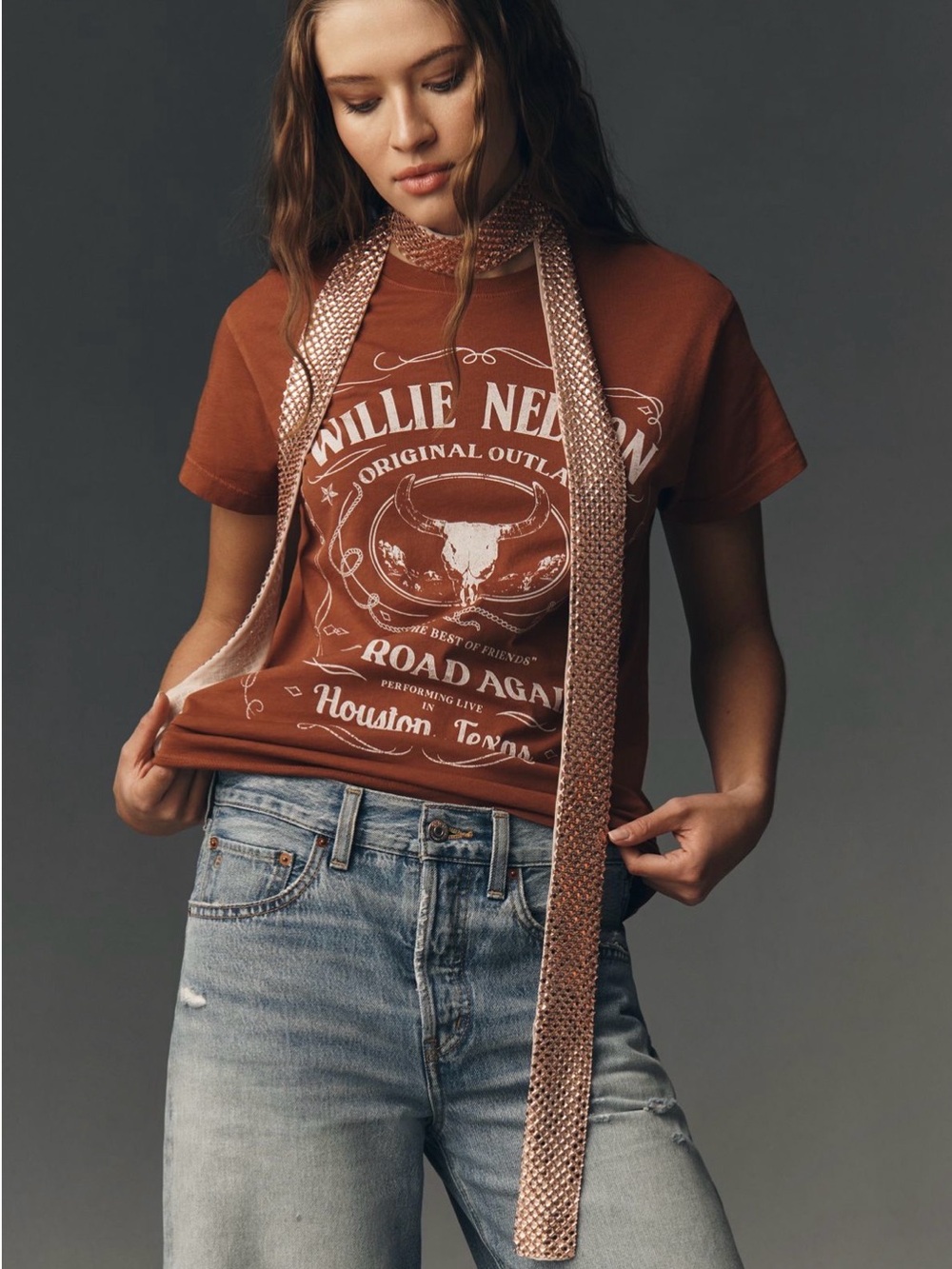LetLuv Rust Graphic Willie Nelson Tee from Anthropologie, sz S, nwt🧡🤠